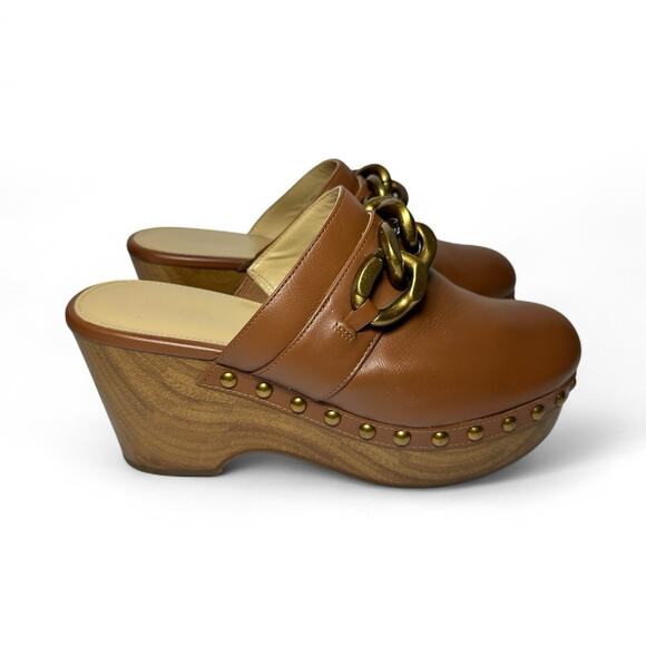 Michael Kors Clogs Mules Women's Size 8 Scarlett Gold Chain/Studded Chocolate - Picture 5 of 14
